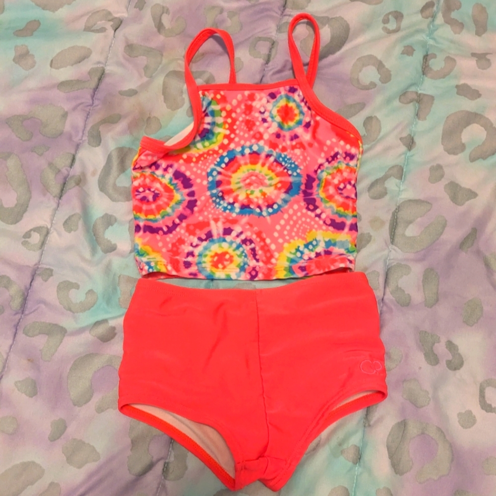 Ocean Pacific Swim Tankini Two Piece Set Tye Dye Neon Design Size 2T/24 Month